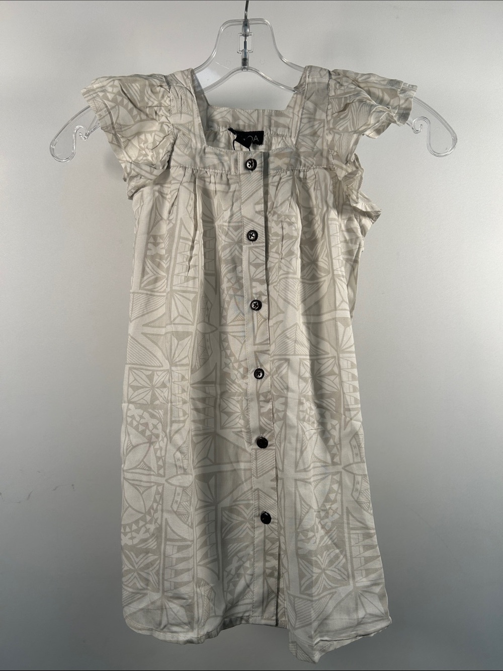 Girls' Cream Patterned Button-Front Dress